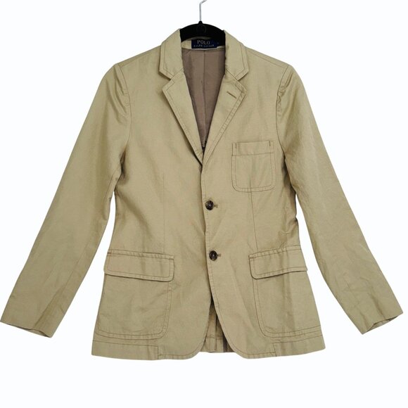 Polo Ralph Lauren Youth Khaki 2-Button Blazer Jacket Size 10-12 Linen Cotton - Picture 1 of 11